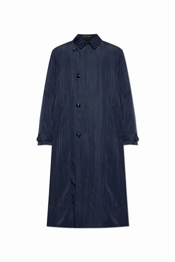 GRANATOWY Trencz z efektem marszczenia