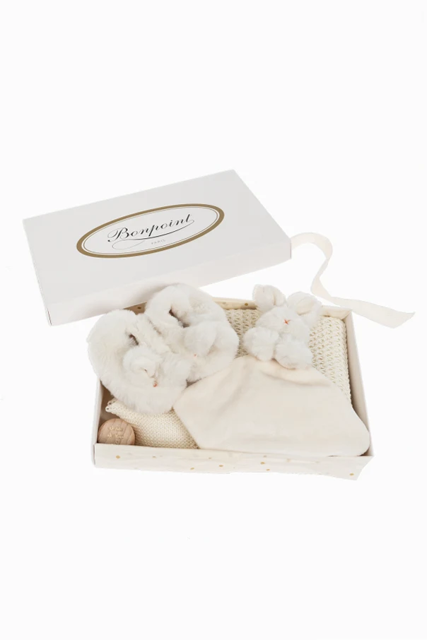cream Set: blanket, shoes, container and toy