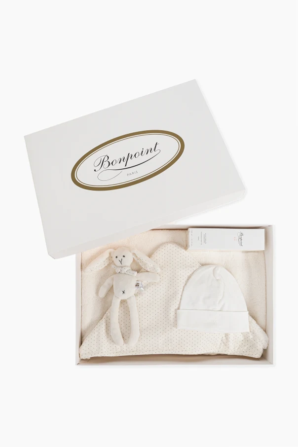 cream Set: hooded towel, plush toy, moisturizing body oil and hat