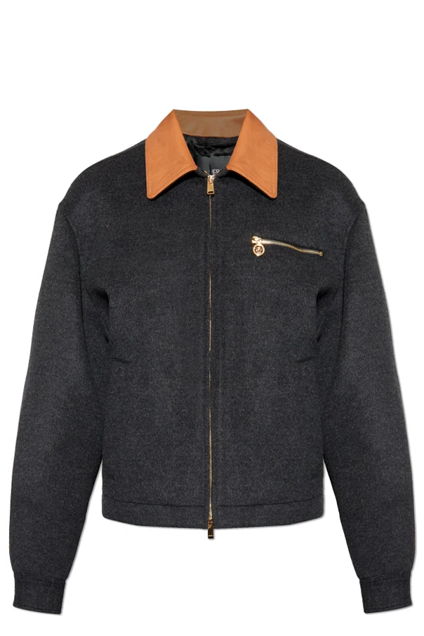 GRAU Jacke mit Lederkragen