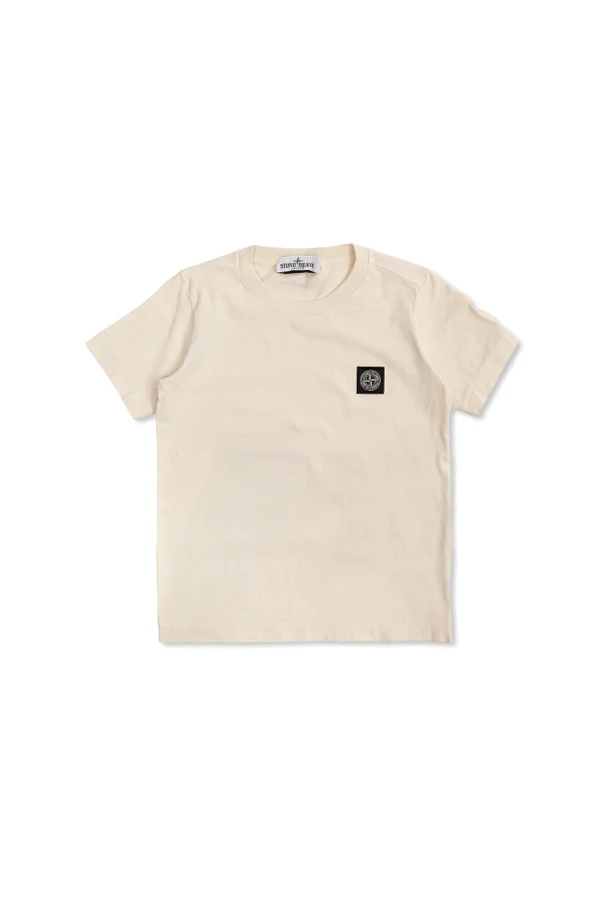 kremowy T-shirt z naszywką z logo