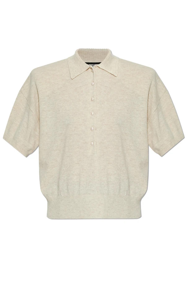 beige Polo shirt with detachable shoulder pads