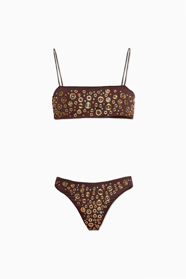 BROWN Two-piece swimsuit with colorful appliqués