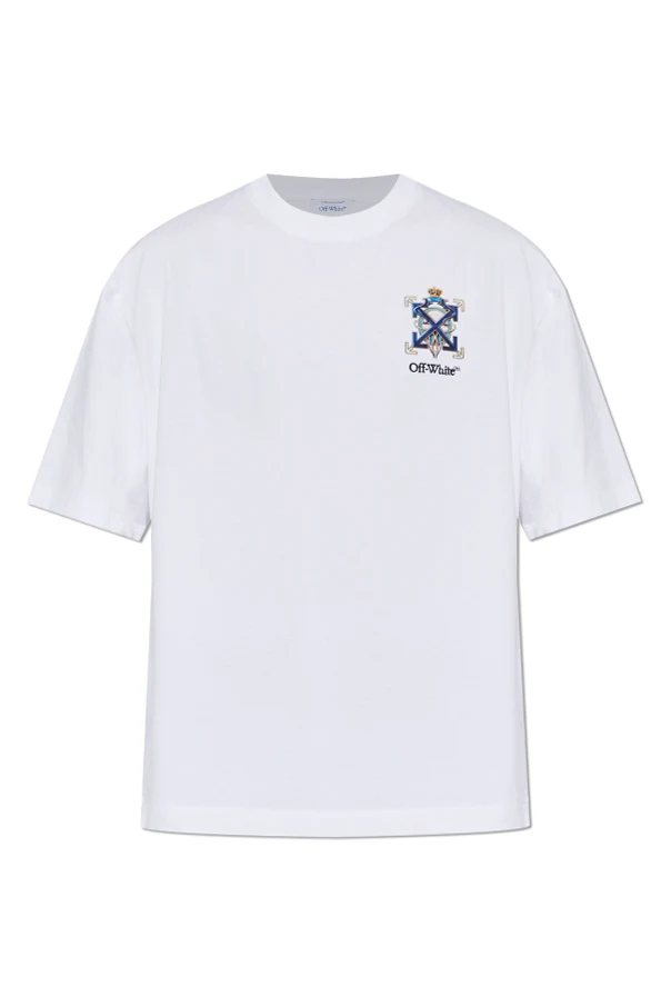 WHITE T-shirt with a colorful print and shiny sequins