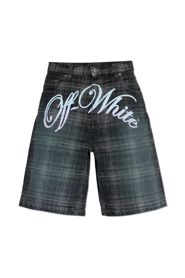 GREY Plaid-patterned denim shorts