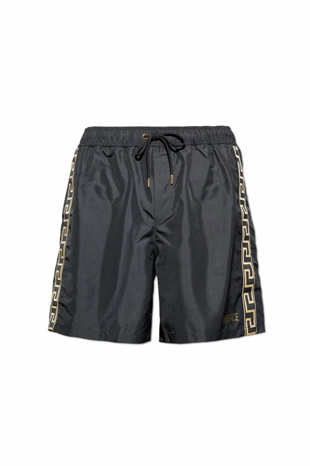 CZARNY Szorty kąpielowe z  charakterystycznym greckim wzorem