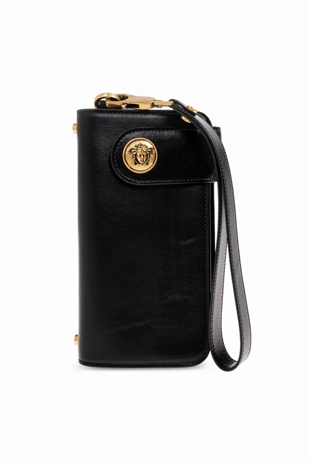 BLACK Leather wallet with wrist strap
