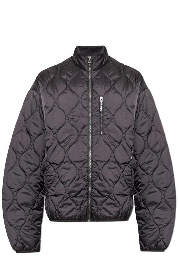 CZARNY Pikowana kurtka ze stójką