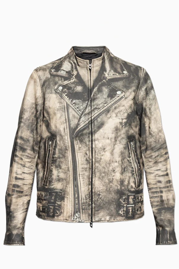 beżowy Skórzana kurtka `L-TAD-PRINT`