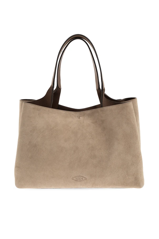 beige Suede bag with ‘Shopper’ logo