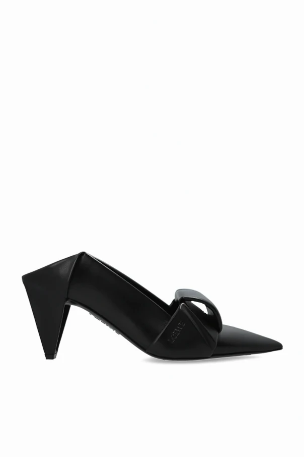 BLACK Origami leather heeled mules