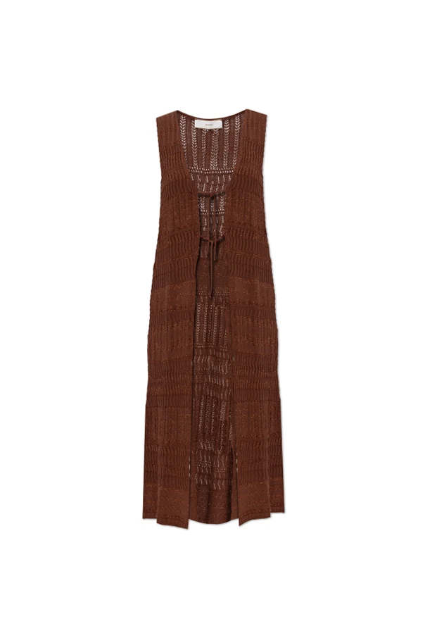 BROWN Long vest with a V-neck