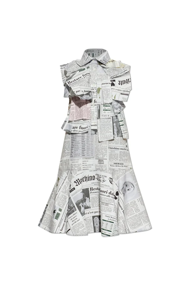 WHITE Dress with newspaper print