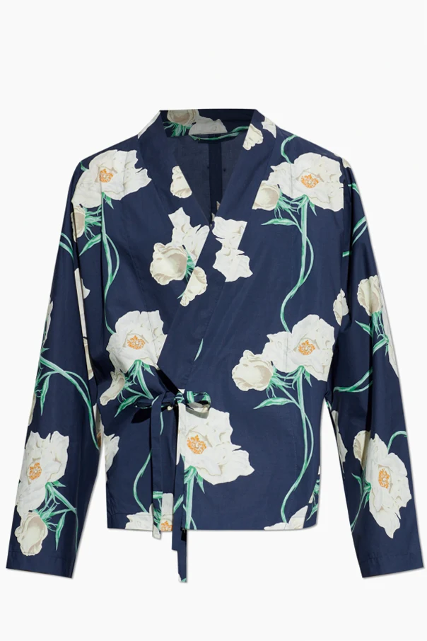 NAVY BLUE Kimono with floral motif