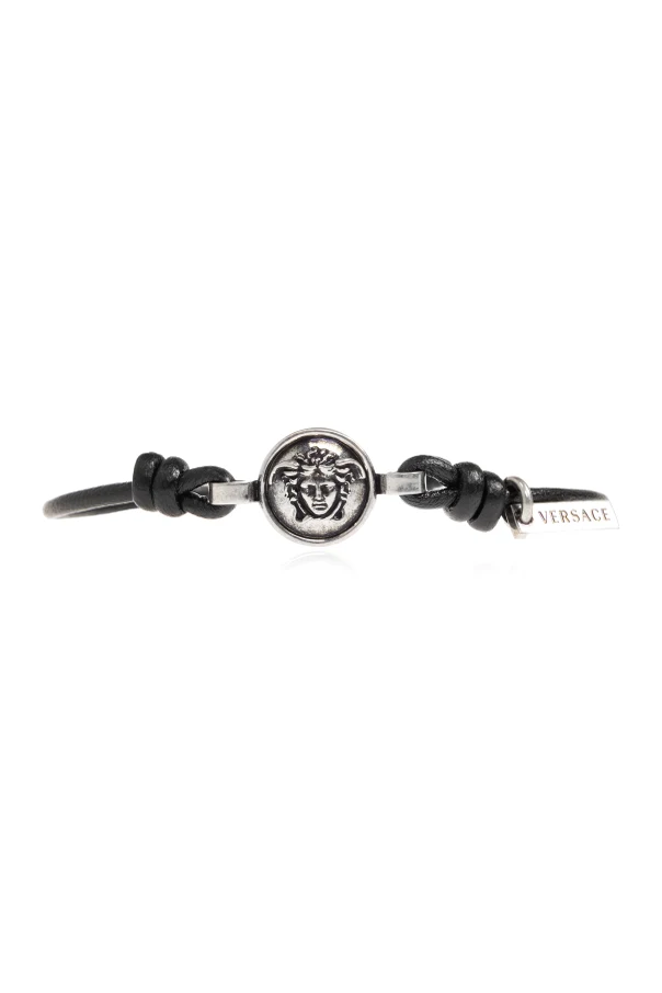 BLACK Leather bracelet with Medusa head