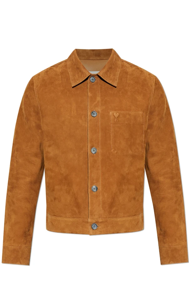 BROWN Suede jacket with embossed logo