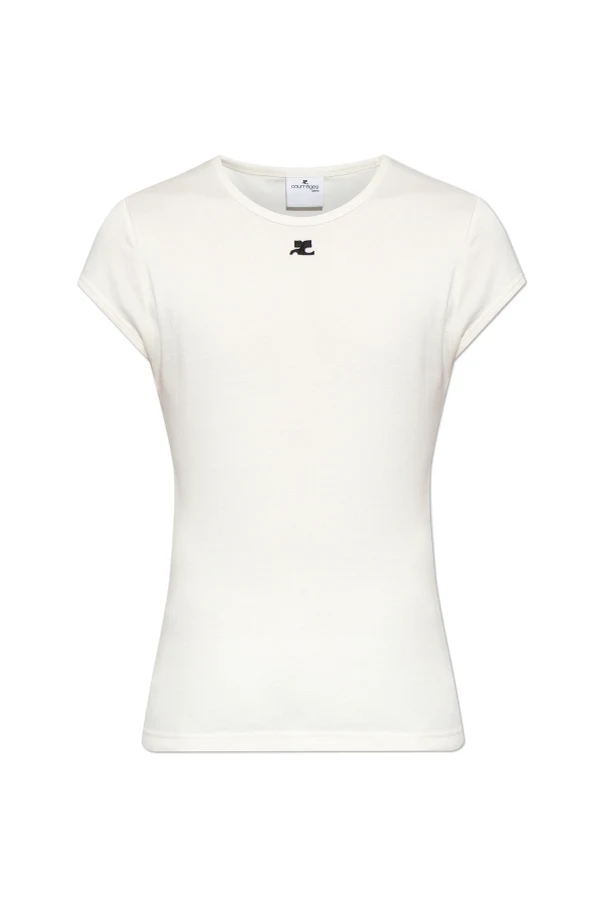 kremowy T-shirt z wyszytym logo