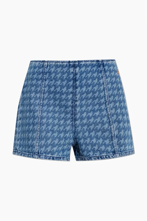 BLAU Jeansshorts mit Hahnentrittmuster