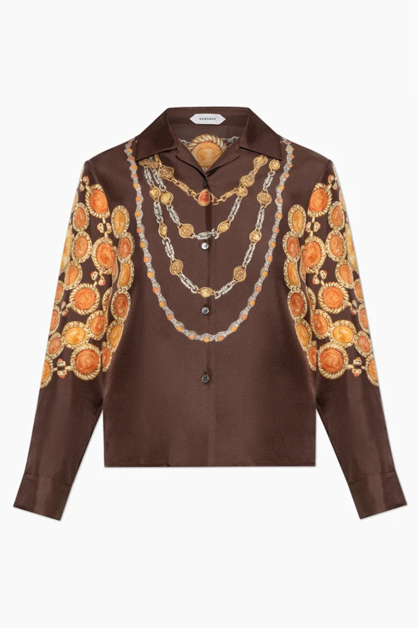BROWN Silk shirt with "The Lover" print