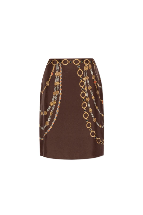 BROWN Silk skirt with "The Lover" print