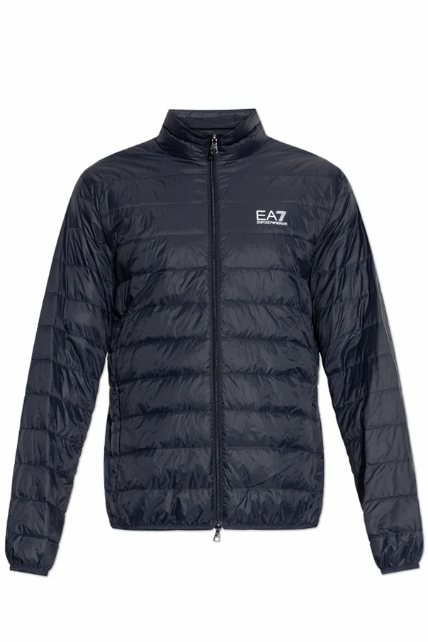 GRANATOWY Kurtka puchowa ze stójką