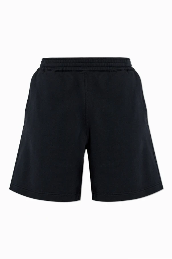 SCHWARZ Shorts mit Logo-Aufnäher