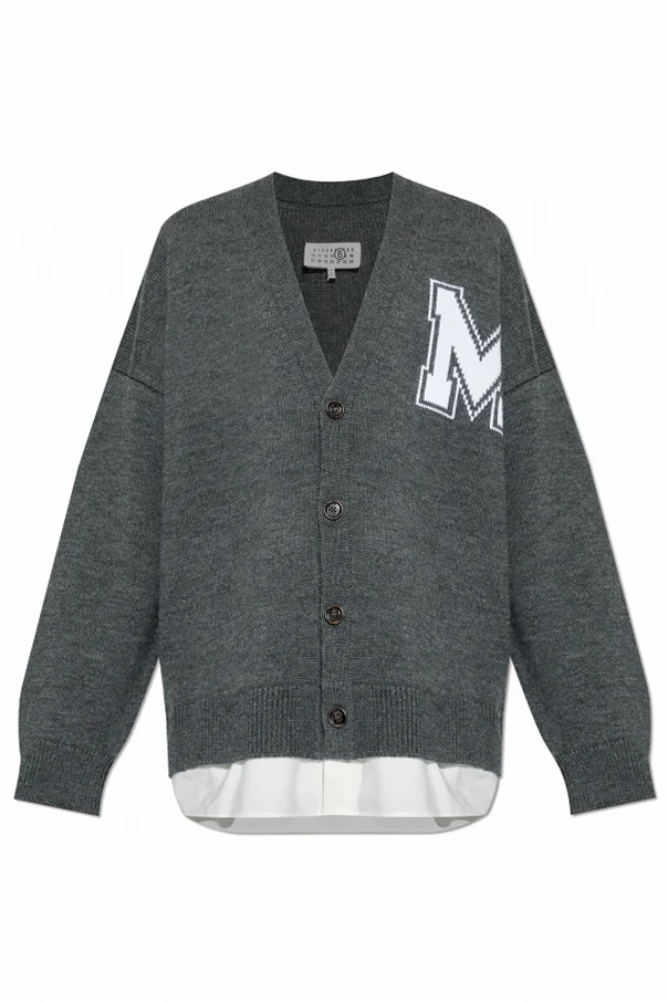 GRAU Strickjacke mit Hemdelementen