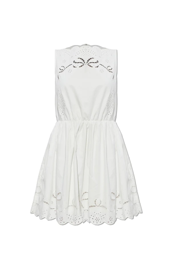 WHITE Sleeveless openwork dress