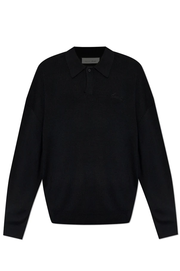 BLACK Wool long-sleeve polo