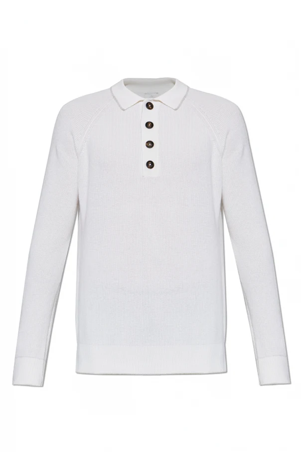 WEISS Kaschmir-Poloshirt mit langen Ärmeln