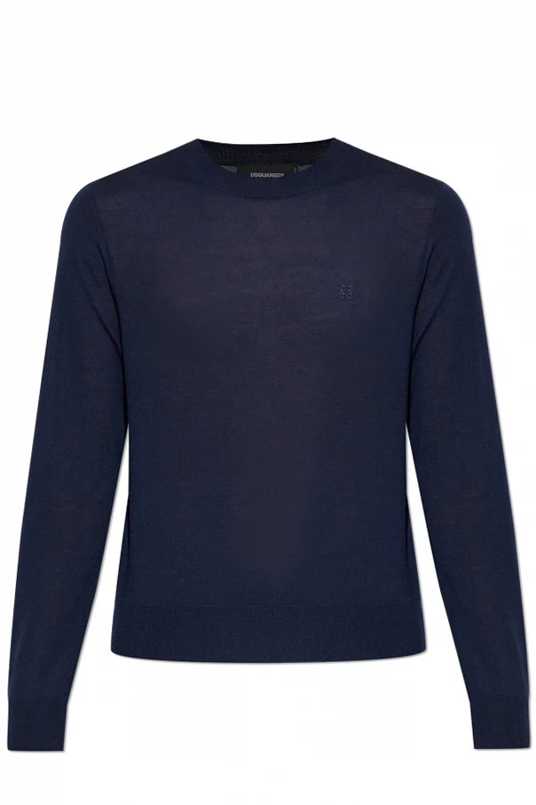 SCHWARZ Wollpullover mit aufgesticktem Logo