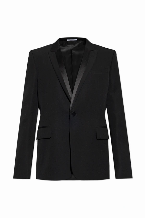 SCHWARZ Wollblazer mit Seidenrevers