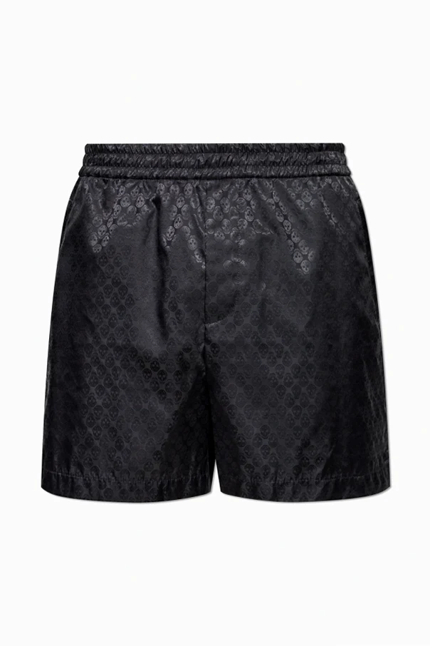 SCHWARZ Shorts mit Totenkopf-Motiv