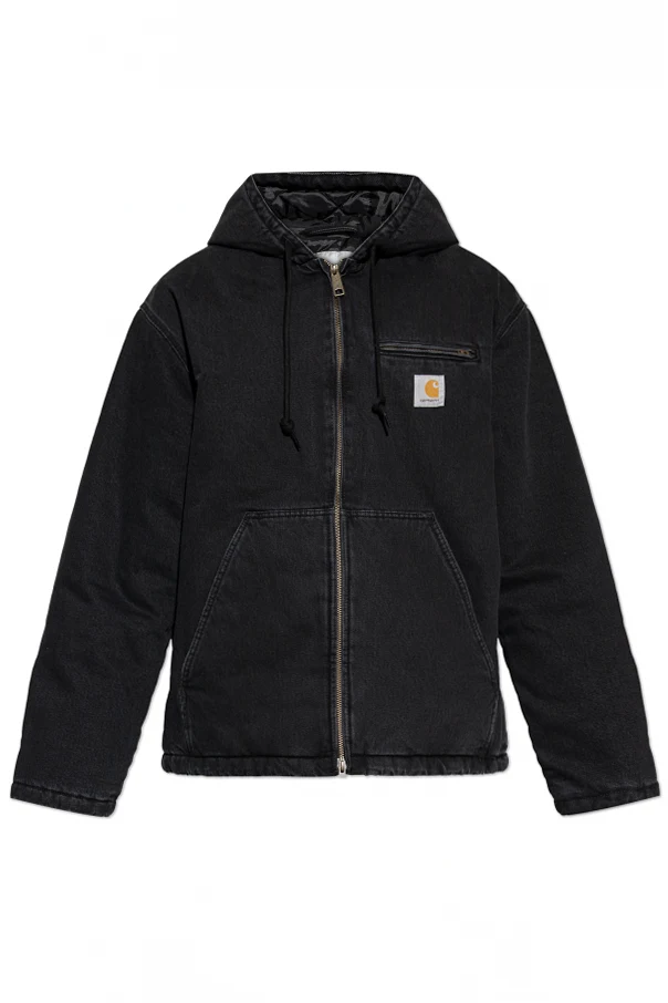 CZARNY Ocieplana kurtka z logo