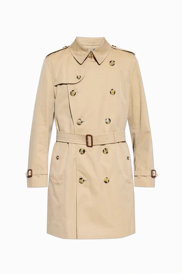 beżowy Dwurzędowy trencz z paskiem ‘Kensington’