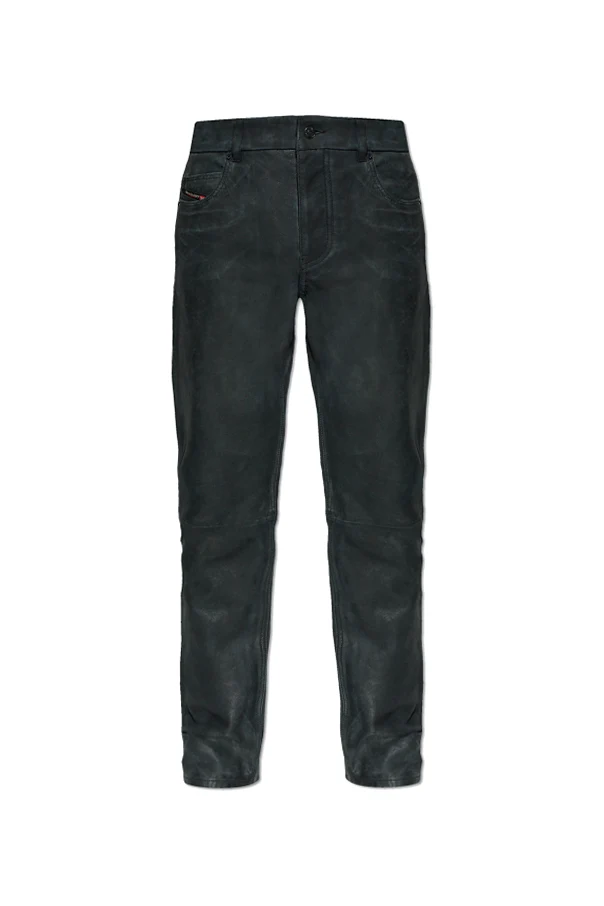 CZARNY Skórzane spodnie ‘P-VYLL-DMBI’