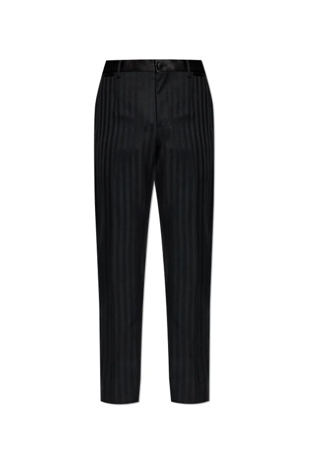 BLACK Satin pants with a striped pattern