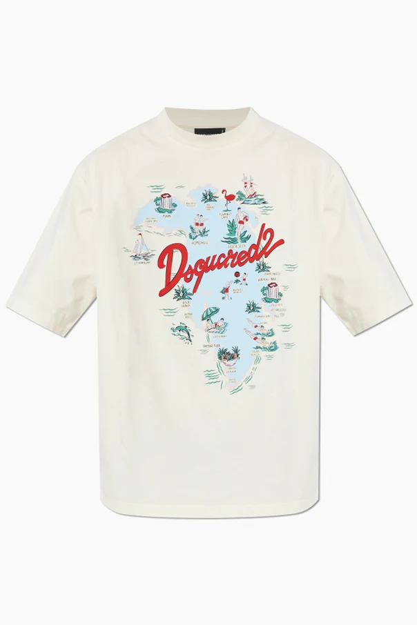 CREME T-Shirt mit buntem Aufdruck