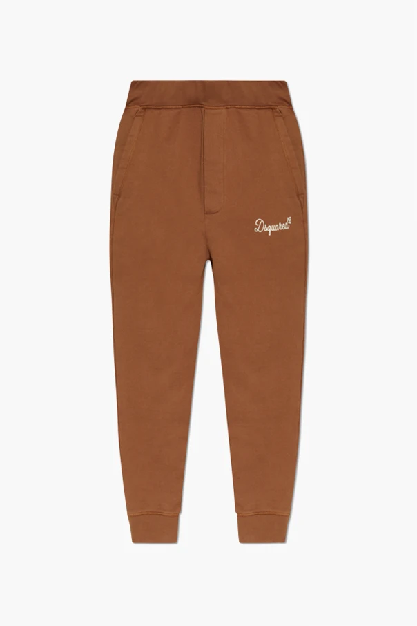 BRĄZOWY Spodnie dresowe z wyszytym logo