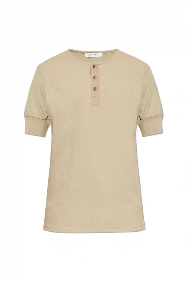 beżowy T-shirt z okrągłym dekoltem