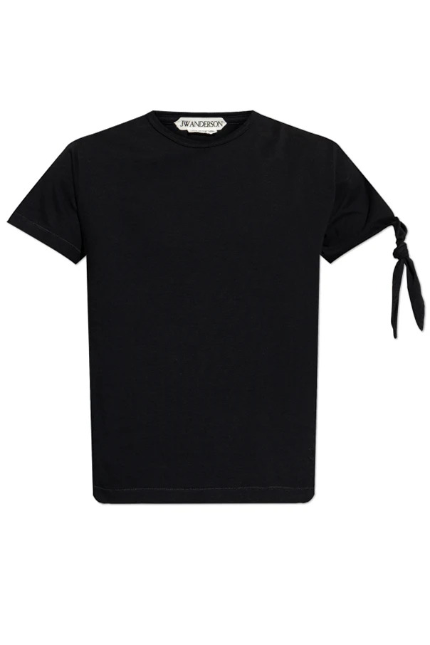 CZARNY T-shirt z węzłem na ramieniu