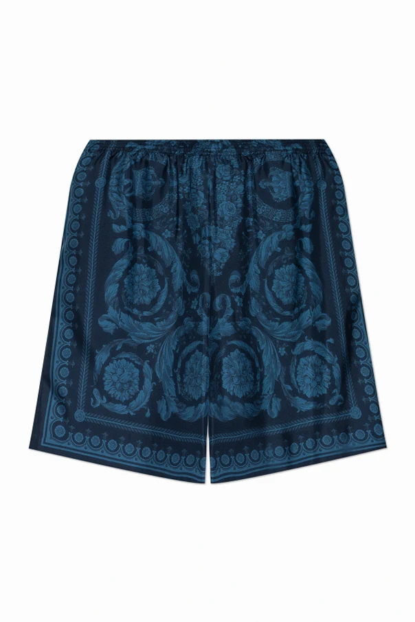 NAVY BLUE Silk shorts with print