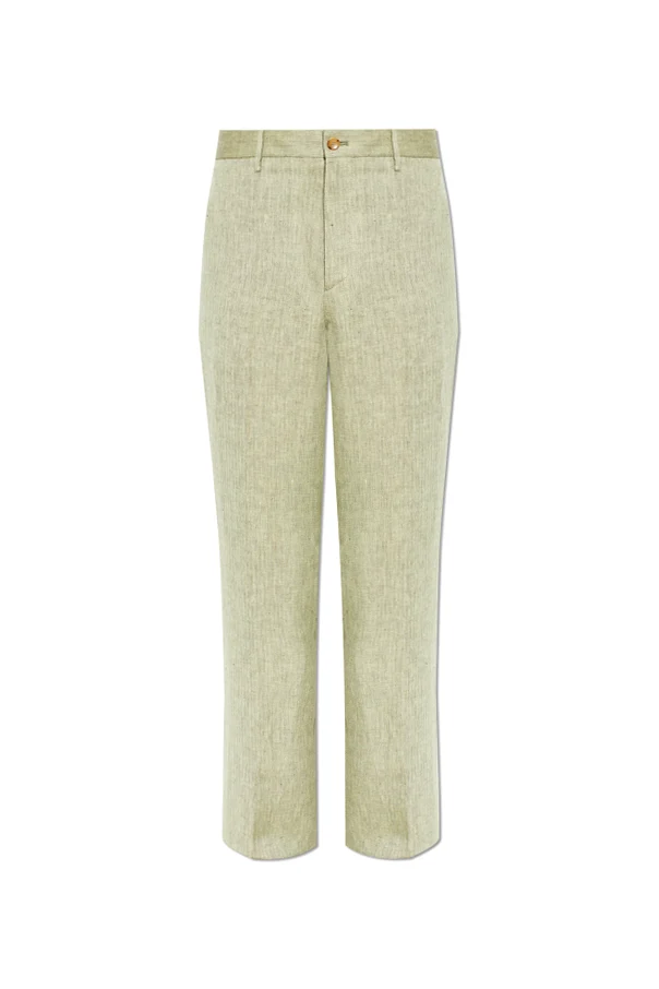 GRÜN Leinenhose mit Fischgrätenmuster