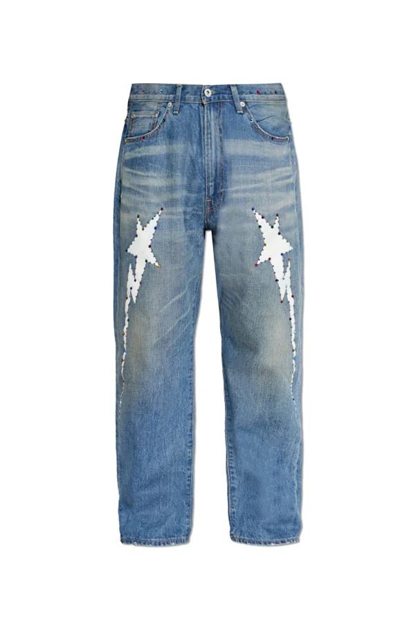 BLAU Jeans mit glänzenden Applikationen