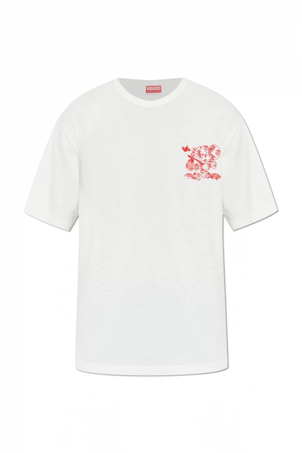 BIAŁY  T-shirt z wyszytym wzorem
