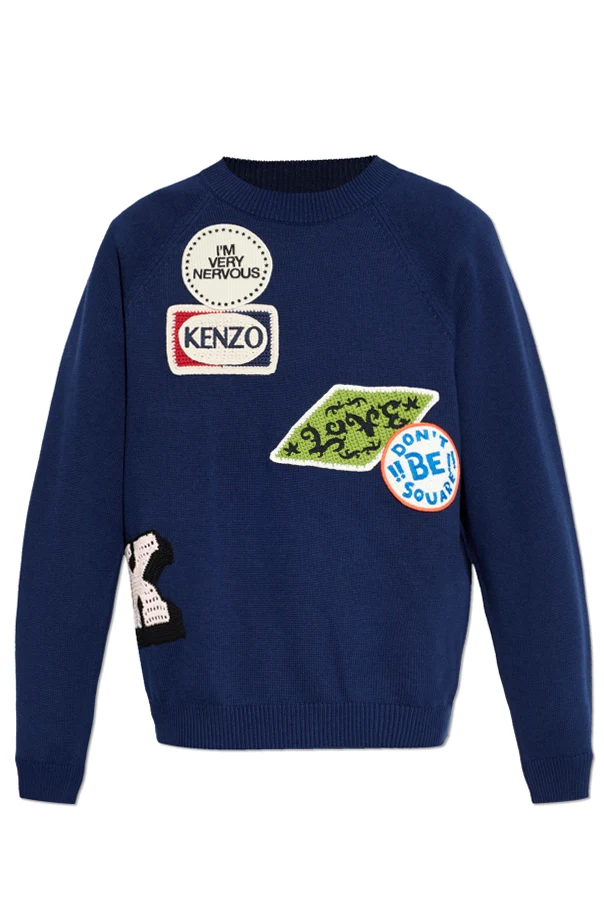GRANATOWY Sweter z naszywkami