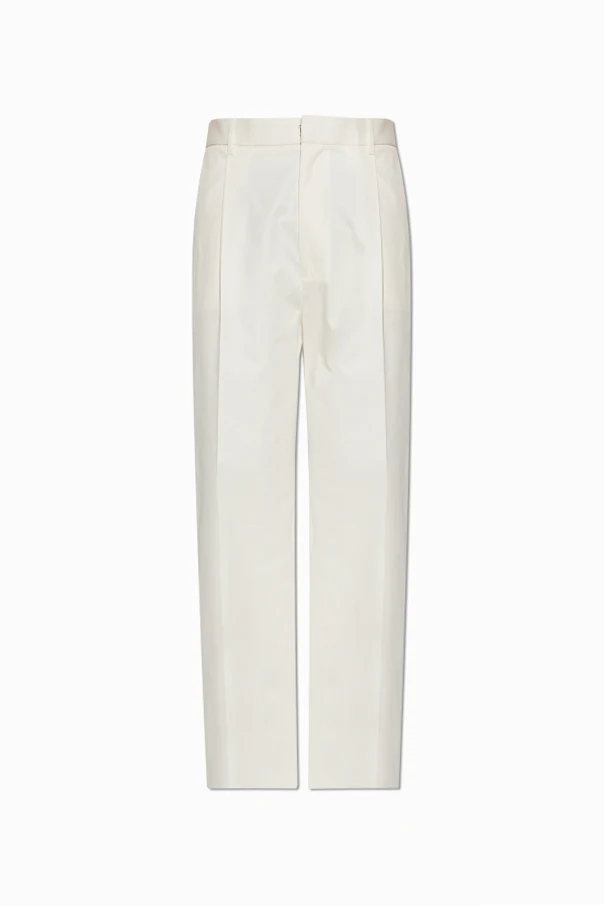 kremowy Bawełniane spodnie z szerokimi nogawkami