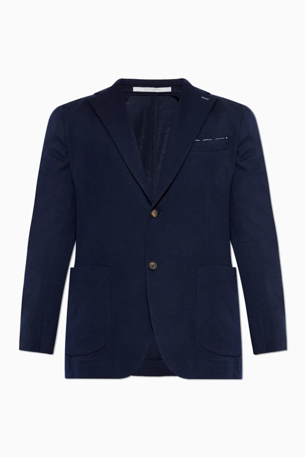 GRANATOWY Wełniana marynarka z otwartymi klapami