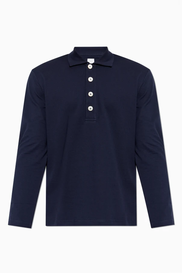 GRANATOWY Bawełniane polo z długim rękawami