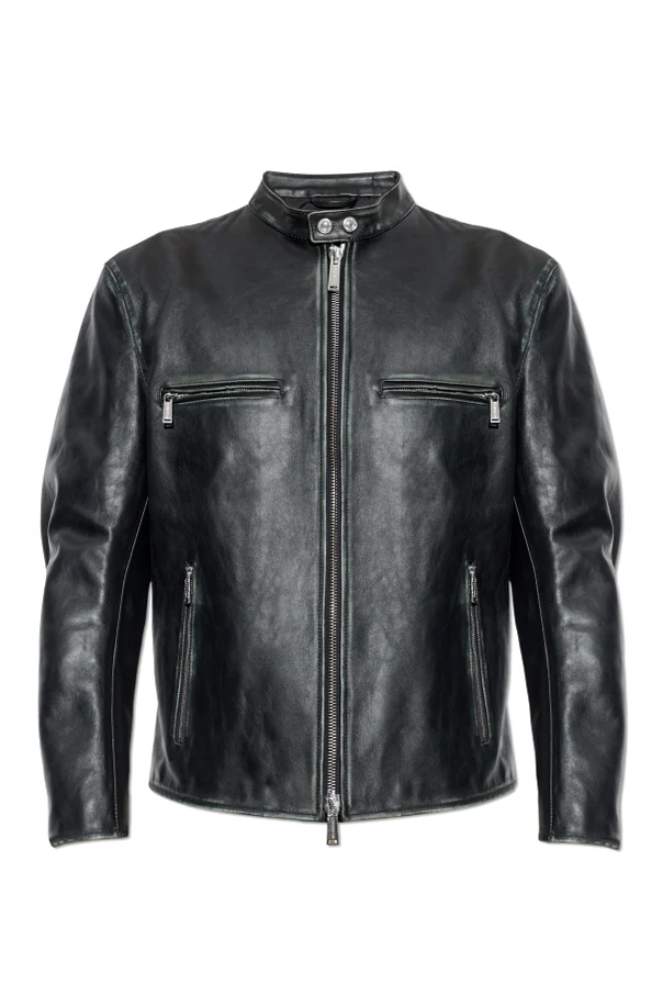 CZARNY Skórzana kurtka z kieszeniami